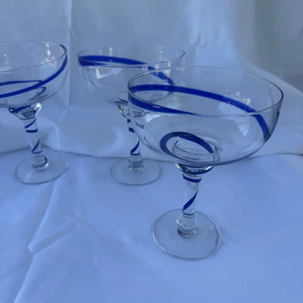 Pier 1 Elegant Handblown Blue Swirl Glasses Set